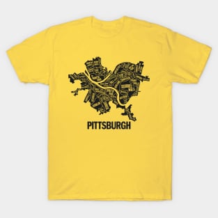 Pittsburgh Neighborhoods Map (Black Design) T-Shirt